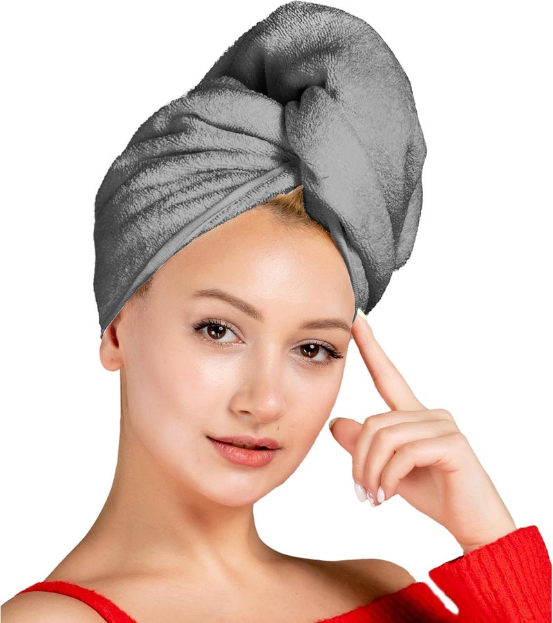 Siesta Zen Premium Quality 100% Combed Cotton Hair Drying Towel - Grey - Image 1